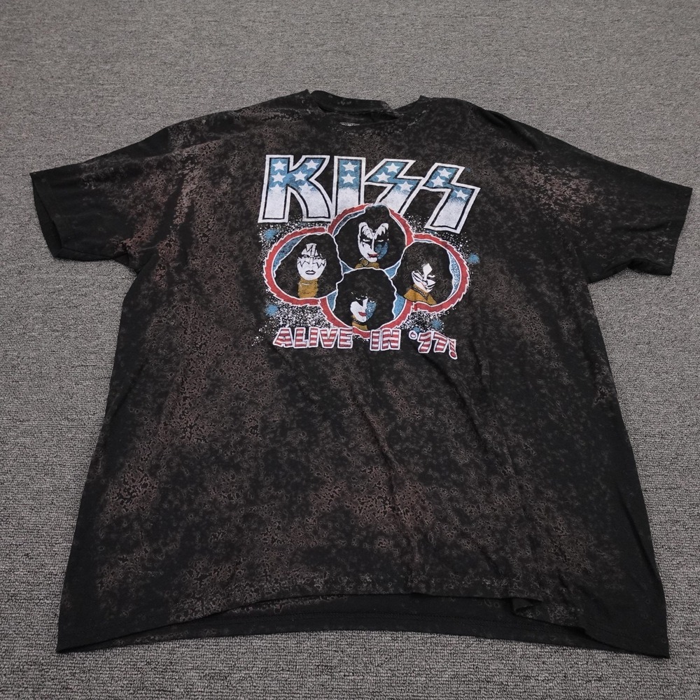 KISS Shirt Mens 2XL Black Alive In '77 Graphic Tee Band Rock Tagless Concert